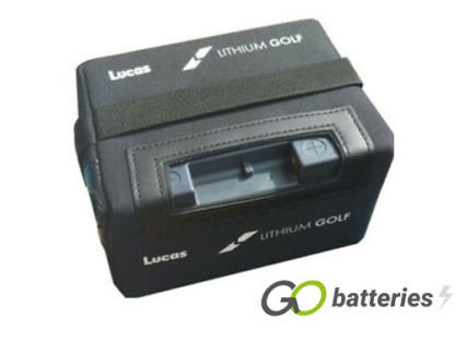 LUCAS LLG22 Lithium Golf Trplley battery. 12 volt 22 amp, comes with a carry bag and battery charger. Grey case with black top and a T-Bar connector.