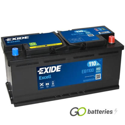 EXIDE EB1100 12 volt 110 amp 850 cold cranking amps battery. Black case with carrying handles. Also know as type 020.