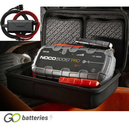 Noco GB Bundle Pack 1. Containing GB150, GBC015 EVA protective case and XGC4 power adapter.