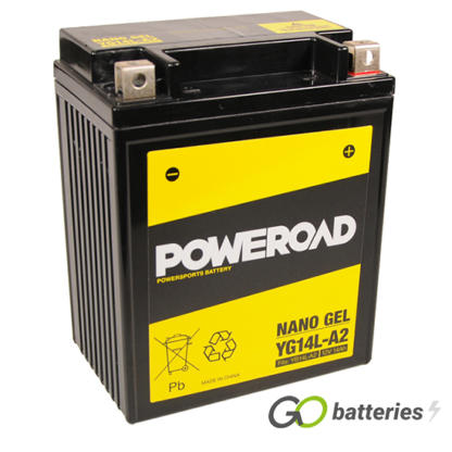 YB14L-A2 High Performance Poweroad Nano Gel Motorcycle Battery (YG14L-A2) (YB14LA2)