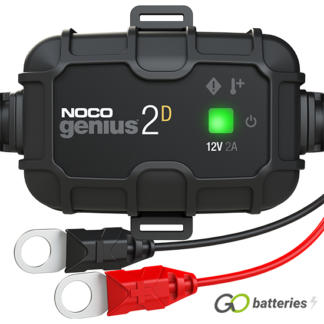 Noco Genius 2D Direct Mount 12 volt 2 amp battery charger and maintainer. Black case with front LED.