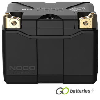 Noco NLP5 Lithium Powersport Battery, 12 volt 2 amp, 250 cold cranking amps. Fits YTZ7S, YTZ8V, YTX4L-BS, YTX5L-BS and YTX7L-BS. Black case with multi terminal configuration, plus modular trays to fit various group sizes of applications.