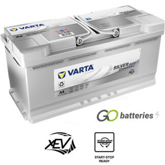 Varta A4 Silver Dynamic Start-Stop AGM Battery 605 901 095 12V 105Ah 950 cold cranking amps silver case with central carrying handles. 020AGM