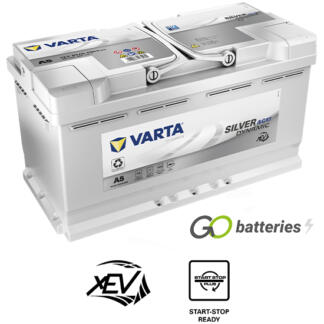 Varta A5 Silver Dynamic Start-Stop AGM Battery 595 901 085 12V 95Ah 850 cold cranking amps silver case with central carrying handles. 019AGM
