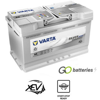 Varta A6 Silver Dynamic Start-Stop AGM Battery 580 901 080 12V 80Ah 800 cold cranking amps silver case with central carrying handles. 115AGM
