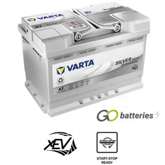 Varta A7 Silver Dynamic Start-Stop AGM Battery 570 901 076 12V 70Ah 760 cold cranking amps silver case with central carrying handles. 096AGM