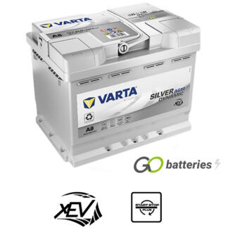 Varta A8 Silver Dynamic Start-Stop AGM Battery 560 901 068 12V 60Ah 680 cold cranking amps silver case with central carrying handles. 027AGM