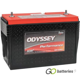 Odyssey ODS-AGM31 Performance Battery, 12 volt 100 amps, 925 cold cranking amps and 1750 pulse hot cranking amps. Black case with a red top and stainless steel 3/8 threaded posts/stud terminals, with the positive terminal on the left hand side with the terminals closest to you. Previous part number 31-925S.