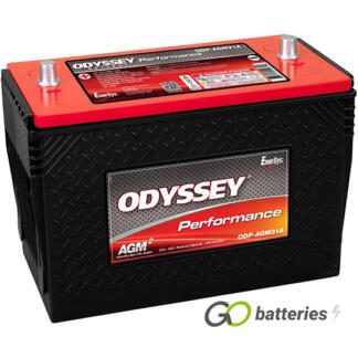 Odyssey ODS-AGM31A Performance Battery, 12 volt 100 amps, 925 cold cranking amps and 1750 pulse hot cranking amps. Black case with a red top and SAE Lead post terminals, with the positive terminal on the right hand side with the label facing front, these terminals are centrally located. Previous part number 31-925T.
