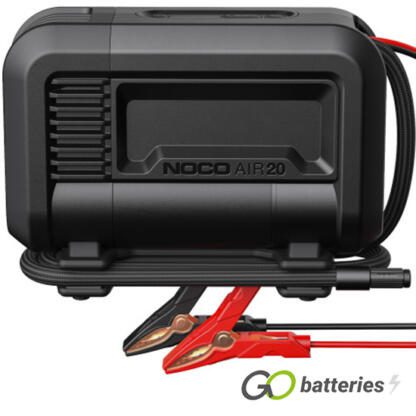 Noco AIR205 Portable ir Inflator (Tyre Inflator) 12 volt 20 amps. All black case with a 200 Watt motor with a maximum pressure of 80 PSI. Comes with needle adaptor, Presta Valve adaptor and Toy adaptor and has an ultra bright LED light.