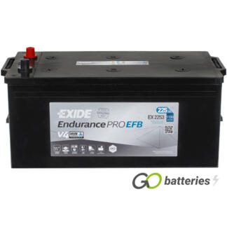 EXIDE EX2253 EndurancePRO EFB battery. 12 volt 225 amp 1150 cold cranking amps. Black case with carrying handles.