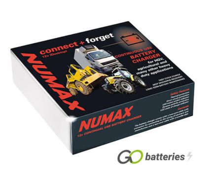 Numax 123000Com Commercial Battery Charger. 12 volt 30 amp connect and forget charger. Red unit with attaching leads.