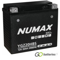 YGZ20H-BS Numax Gel Motorcycle Battery 12V 20Ah (YGZ20HBS) (YTX20-BS) (Harley Davidson)