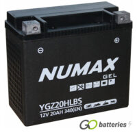 YGZ20HL-BS Numax Gel Motorcycle Battery 12V 20Ah (YGZ20HLBS) (YTX20L-BS) (65989-97C Harley Davidson Equivalent Battery)